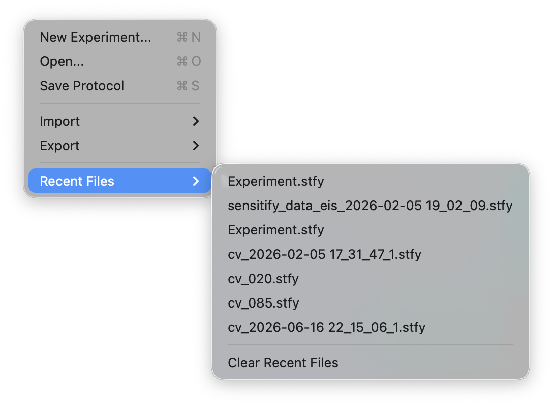 The Recent Files list under the File menu